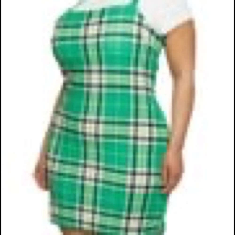 Green plaid dress with white top